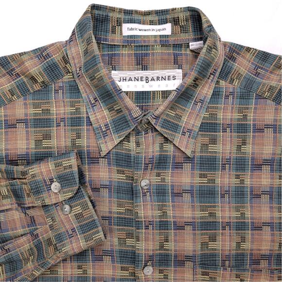 Jhane Barnes Vintage Mens Button Up Shirt Medium Abstract Geometric 90's Retro - Picture 1 of 6